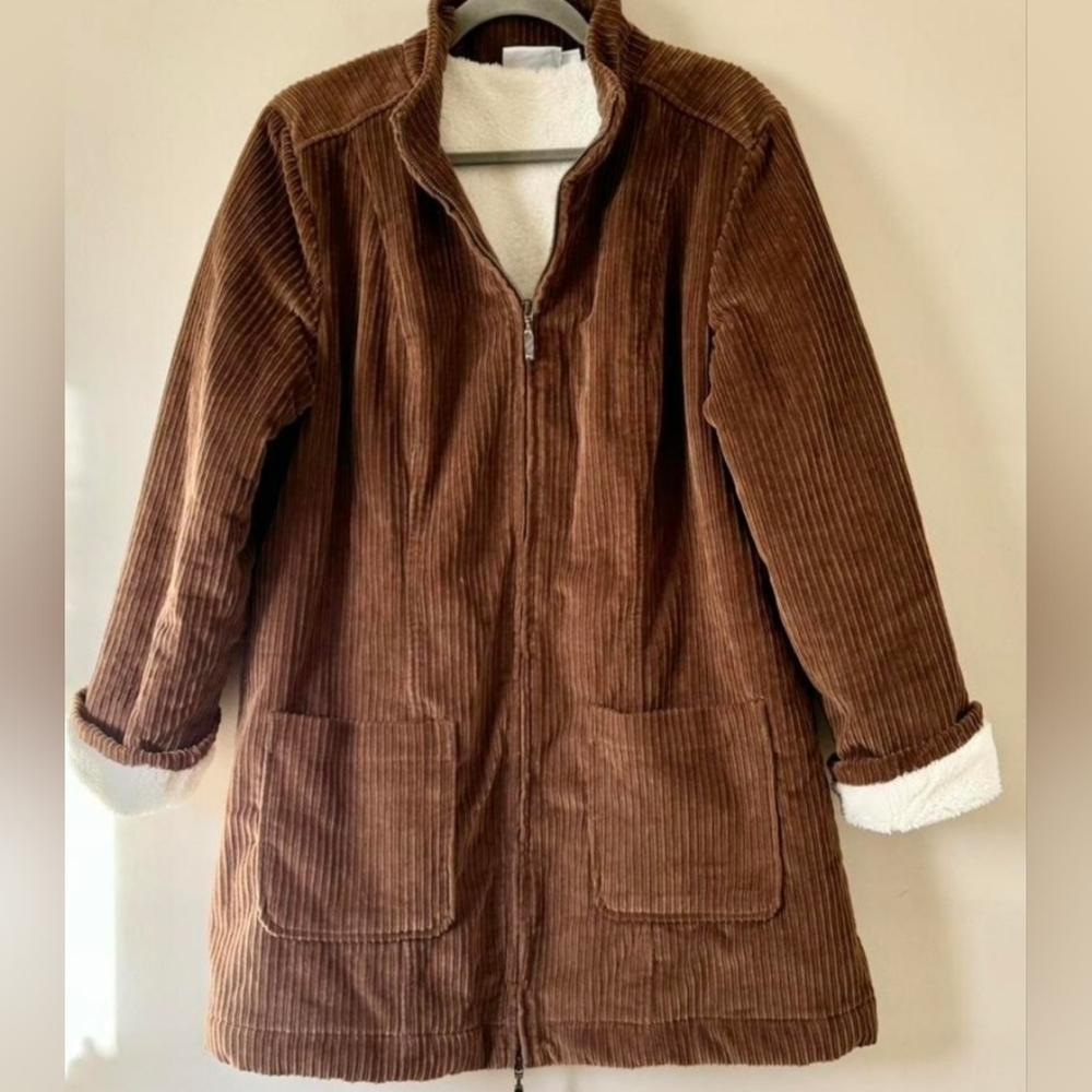D & CO Cozy Brown Corduroy Fleece Lined Jacket Size Medium